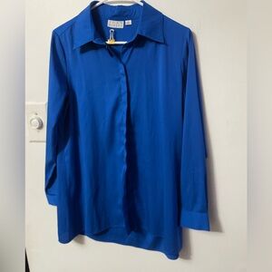 Women’s Joan Rivers Blue Long Sleeve Silky Blouse Button Front XS Shirt